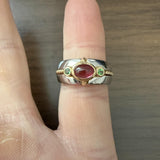 14k White Gold Pink Tourmaline and Tsavorite Ring Size 6
