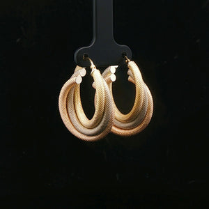 18k Yellow White and Rose Gold 7.8g Textured Twisted Hoop Earrings Italy 1.25"