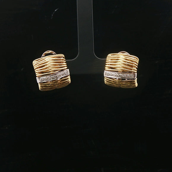 18k Yellow and White Gold 17.8g Heavy Diamond Huggie Earrings