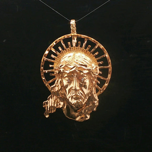 19k Yellow Gold 15.2g Solid Heavy Jesus Head Pendant 2