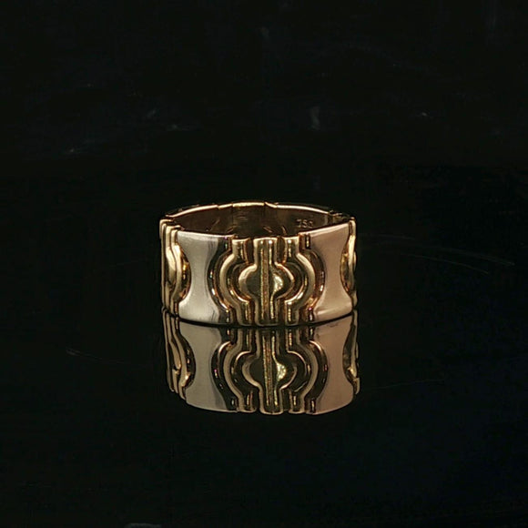 18k Tri Tone Gold 8.2g Articulated Link Band Ring Italy Size 7.5