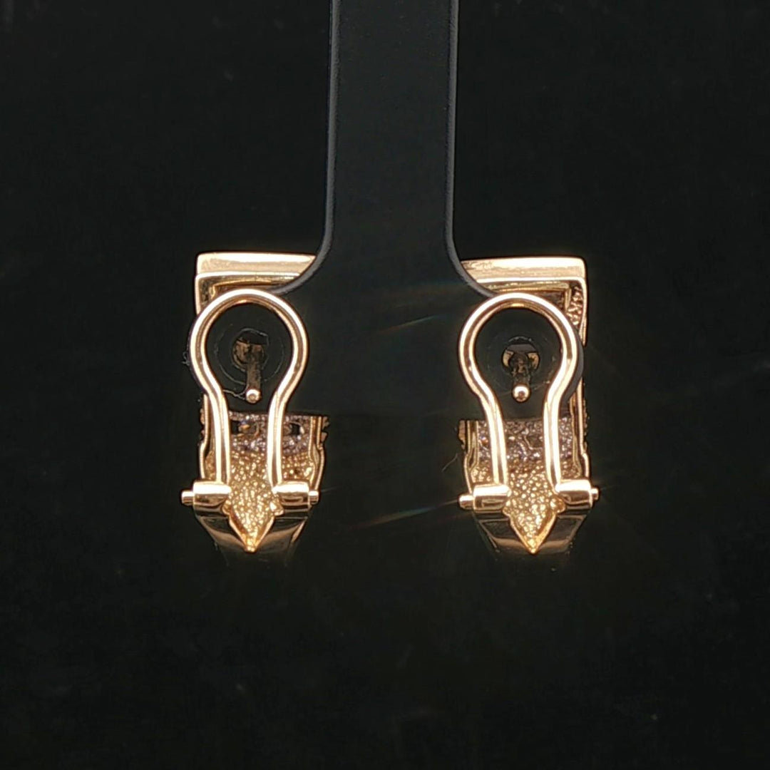 14k Yellow Gold Red Garnet and Diamond Vintage Huggie Earrings