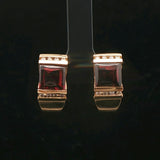 14k Yellow Gold Red Garnet and Diamond Vintage Huggie Earrings