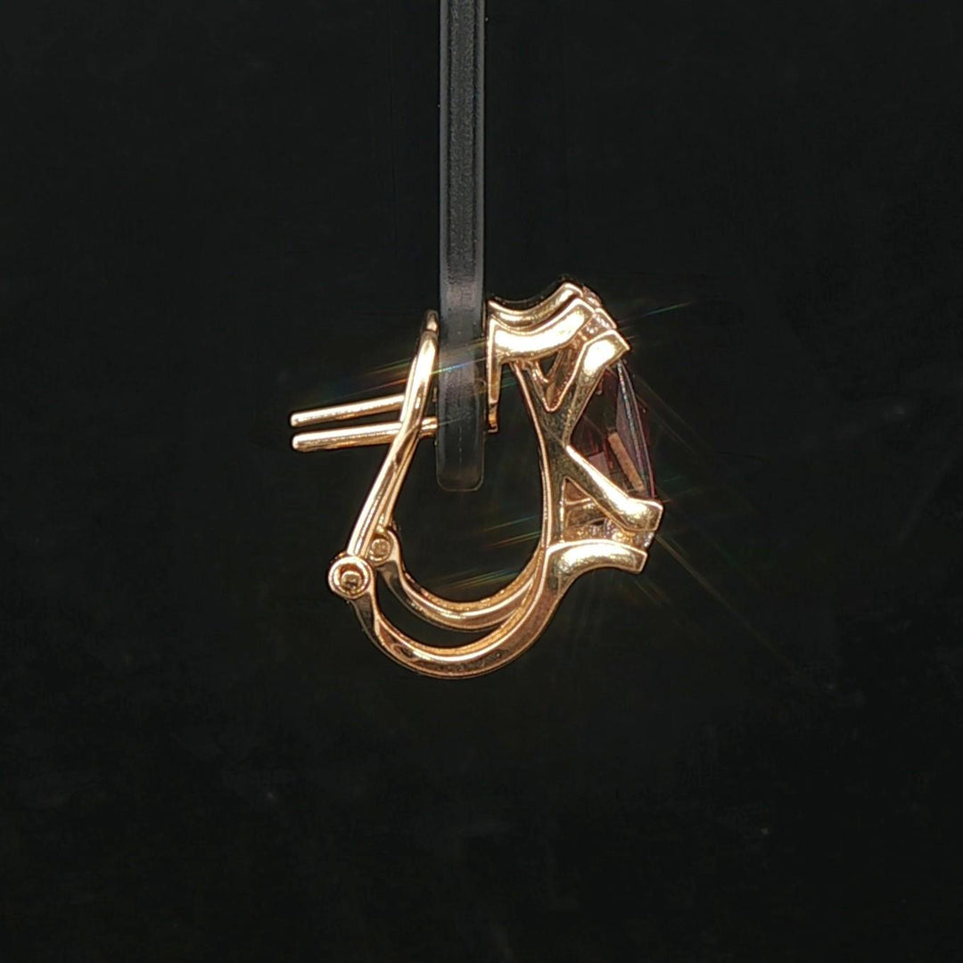 14k Yellow Gold Red Garnet and Diamond Vintage Huggie Earrings