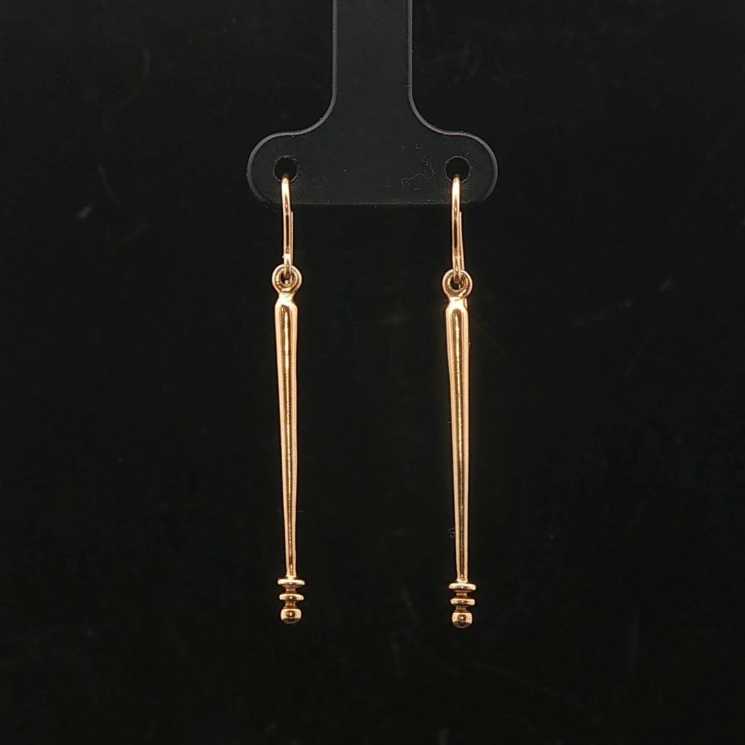18k Yellow Gold 3.3g Long Dangle Bar Earrings 1.75"