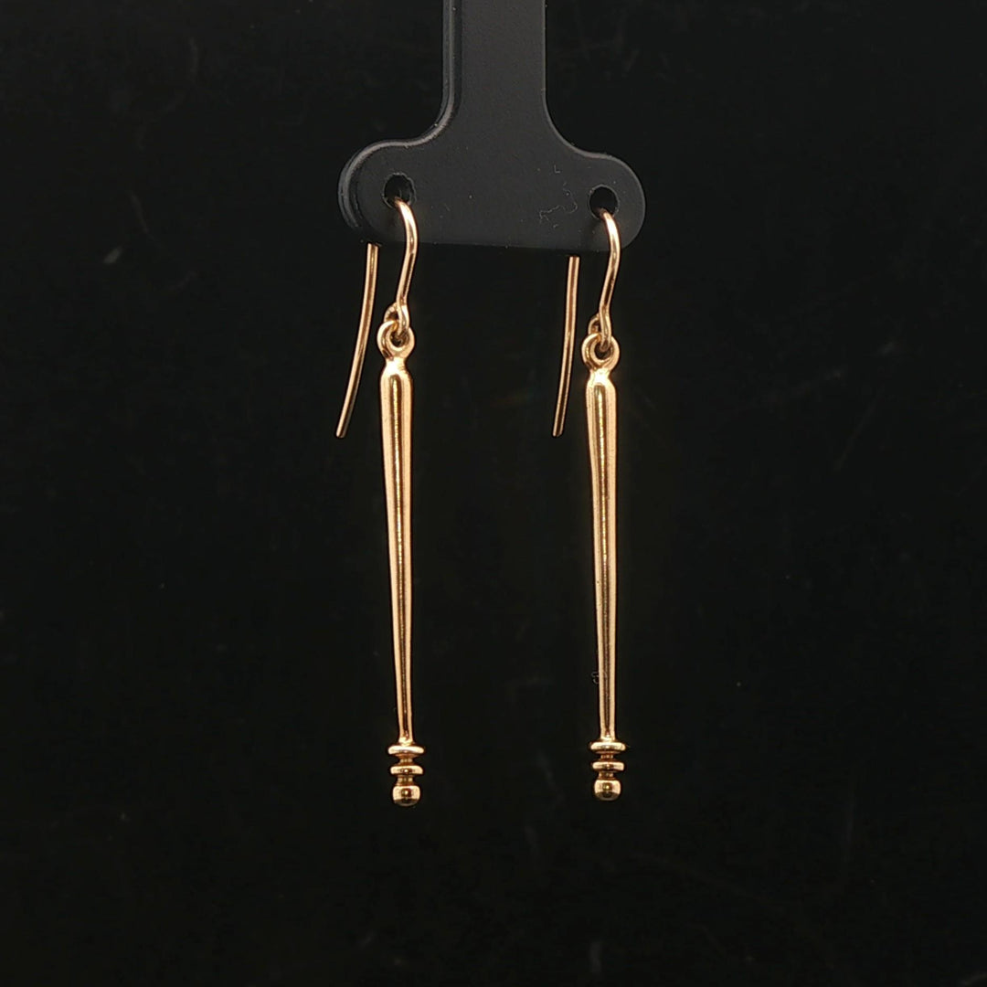18k Yellow Gold 3.3g Long Dangle Bar Earrings 1.75"