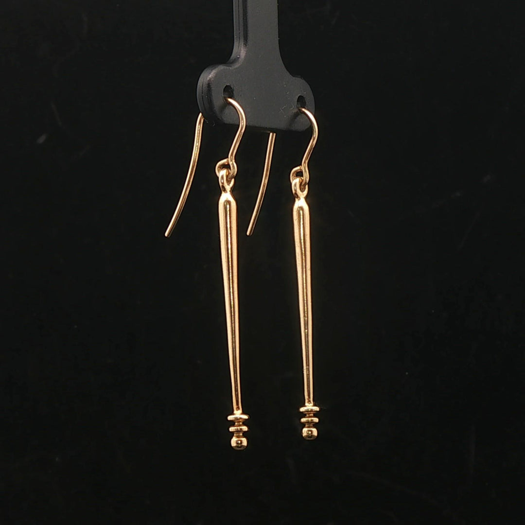 18k Yellow Gold 3.3g Long Dangle Bar Earrings 1.75"