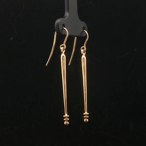 18k Yellow Gold 3.3g Long Dangle Bar Earrings 1.75"