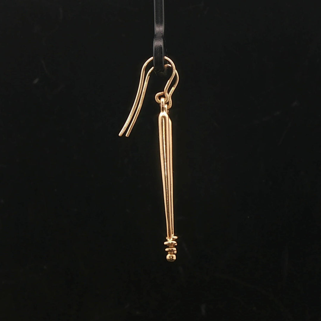 18k Yellow Gold 3.3g Long Dangle Bar Earrings 1.75"