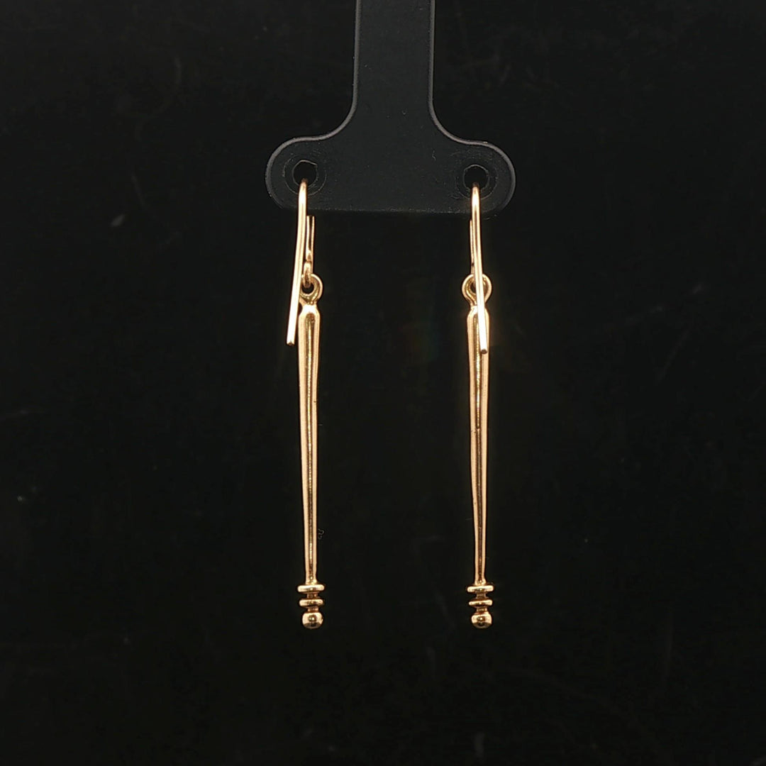 18k Yellow Gold 3.3g Long Dangle Bar Earrings 1.75"