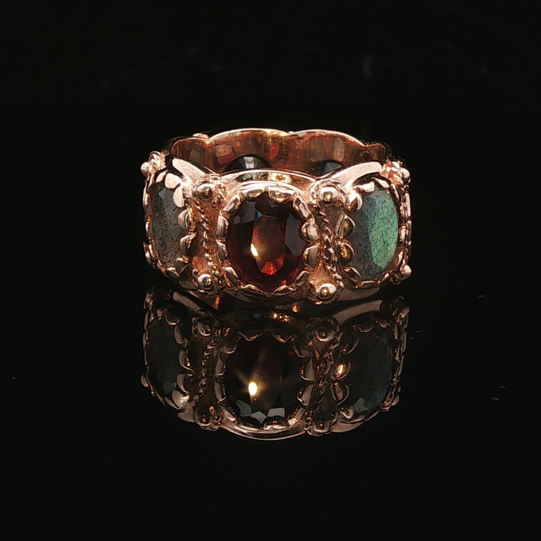 14k Yellow Gold 14.2g Solid Multi Gemstone Band Ring Size 6.25