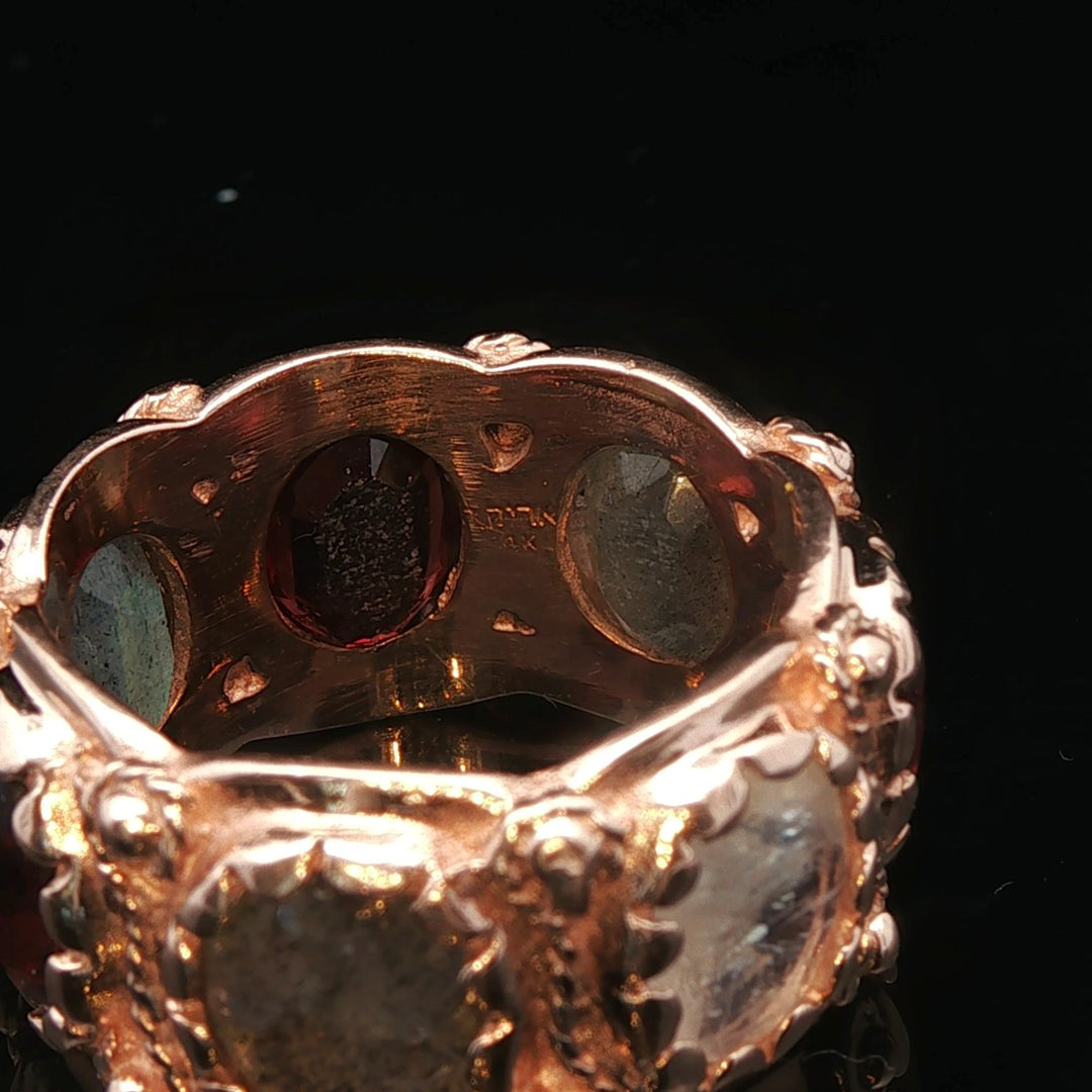14k Yellow Gold 14.2g Solid Multi Gemstone Band Ring Size 6.25