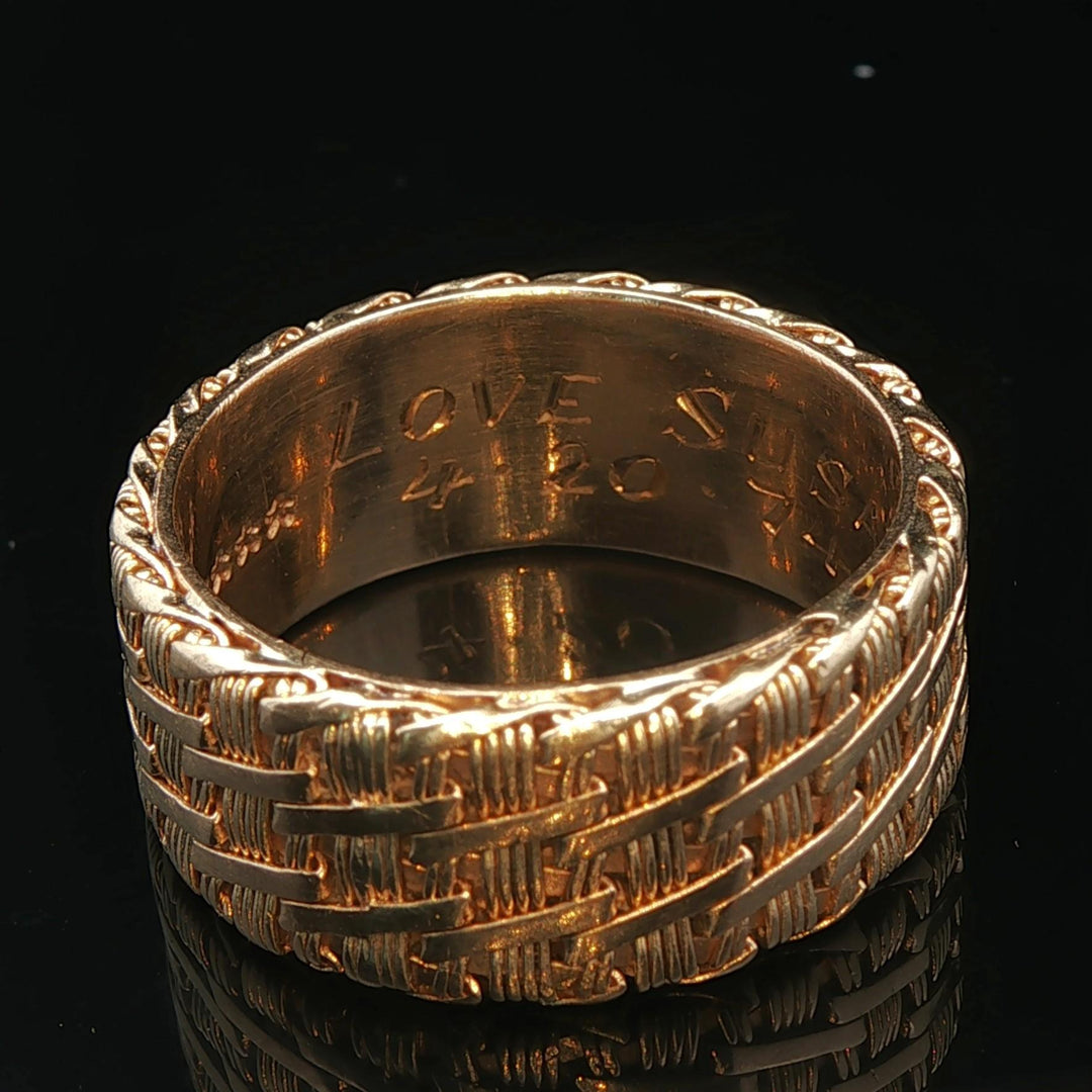 14k Yellow Gold 9.7g Solid Vintage 9mm Mesh Band Ring Size 9