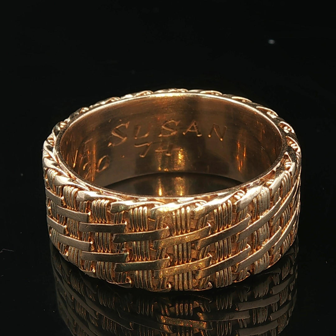 14k Yellow Gold 9.7g Solid Vintage 9mm Mesh Band Ring Size 9