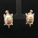 14k Yellow White and Rose Gold 14g Ruby Eye Turtle Stud Earrings