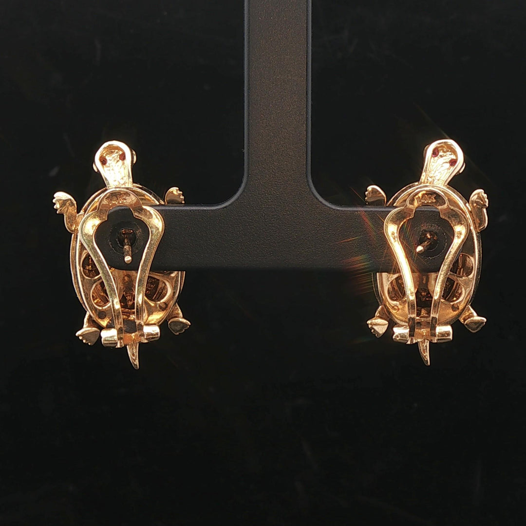 14k Yellow White and Rose Gold 14g Ruby Eye Turtle Stud Earrings