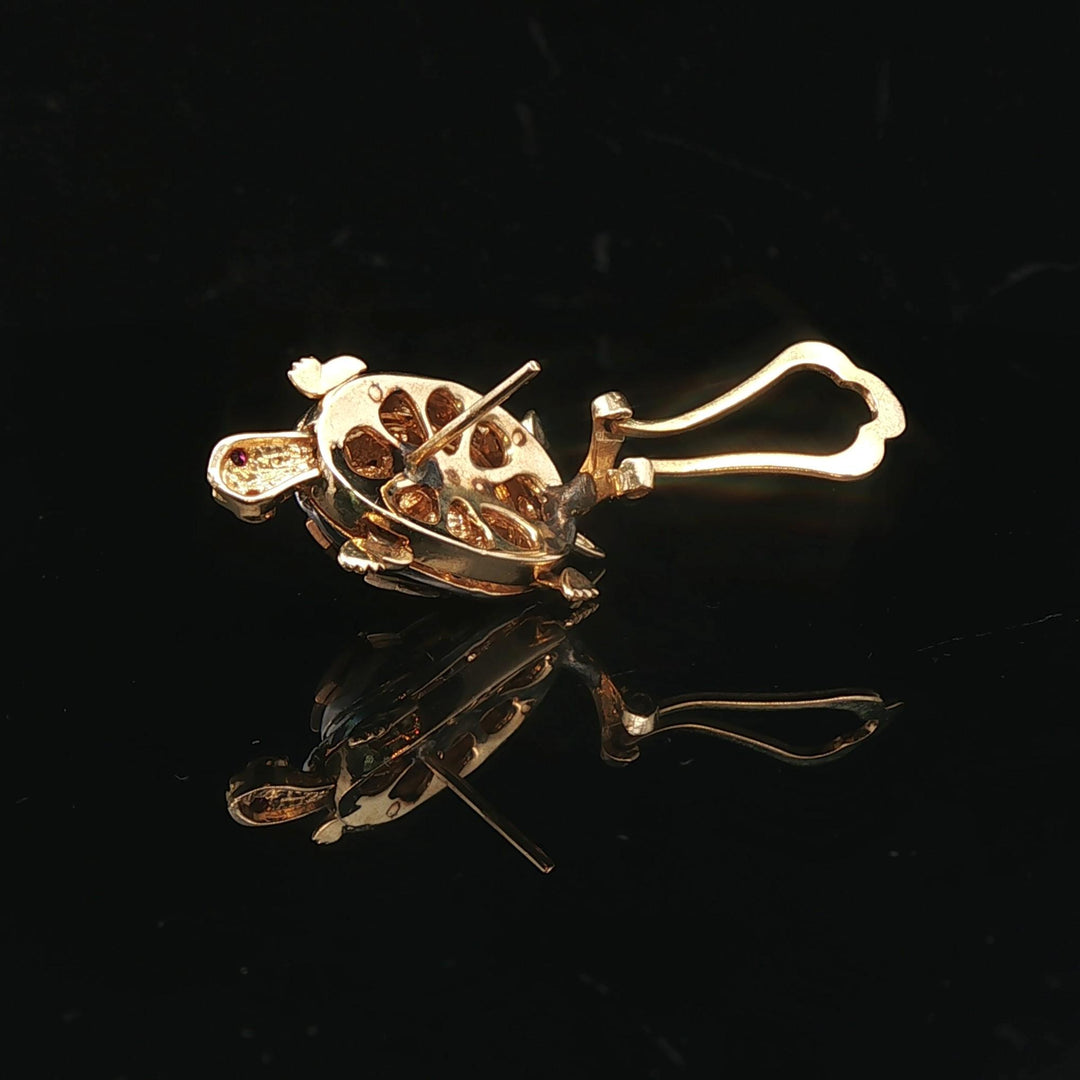 14k Yellow White and Rose Gold 14g Ruby Eye Turtle Stud Earrings