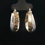 14k Yellow and White Gold 5.3g Greek Key Crossover Hoop Earrings 1.15"