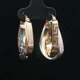 14k Yellow and White Gold 5.3g Greek Key Crossover Hoop Earrings 1.15"