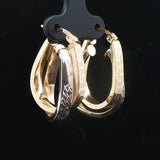 14k Yellow and White Gold 5.3g Greek Key Crossover Hoop Earrings 1.15"