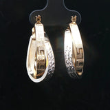 14k Yellow and White Gold 5.3g Greek Key Crossover Hoop Earrings 1.15"