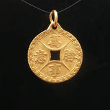 24k Pure Yellow Gold 3.1g Chinese Good Luck Cash Coin Charm Pendant