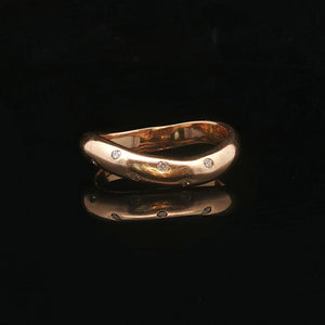 18k Yellow Gold and Flush Set Diamonds Curved Band Ring Size 6