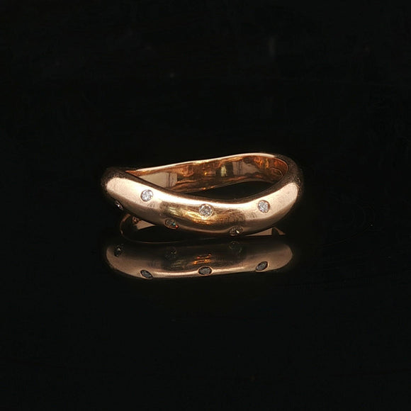 18k Yellow Gold and Flush Set Diamonds Curved Band Ring Size 6