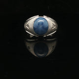 14k White Gold Blue Star Sapphire and Diamond Men's Ring Size