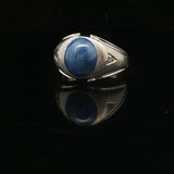14k White Gold Blue Star Sapphire and Diamond Men's Ring Size