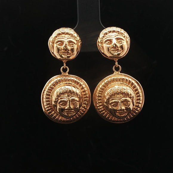 14k Yellow Gold 6.7g Ladies Face Motif Dangle Drop Earrings Italy 1.25