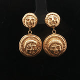 14k Yellow Gold 6.7g Ladies Face Motif Dangle Drop Earrings Italy 1.25"