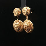 14k Yellow Gold 6.7g Ladies Face Motif Dangle Drop Earrings Italy 1.25"