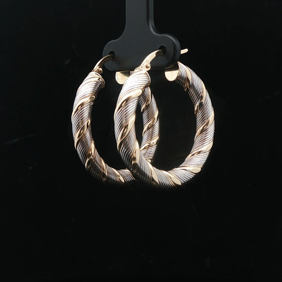 14k White and Yellow Gold 3.7g Light Twisted Spiral Hoop Earrings Italy 1.25