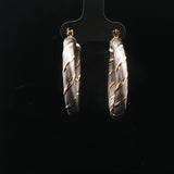 14k White and Yellow Gold 3.7g Light Twisted Spiral Hoop Earrings Italy 1.25"