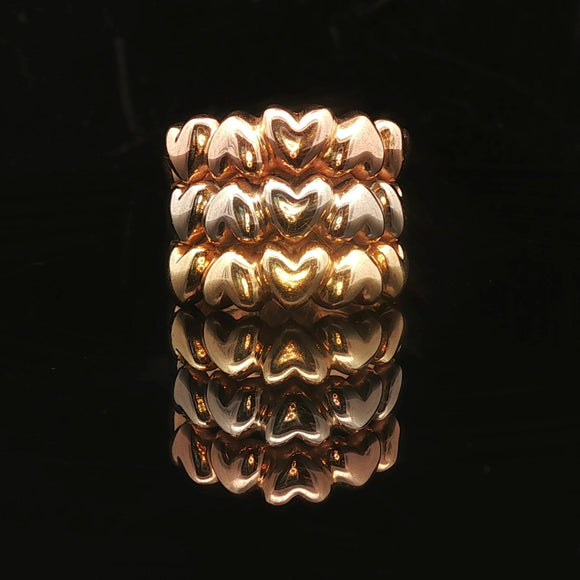 18k Yellow White and Rose Gold 9.4g Three Band Heart Ring Italy Size 7.5