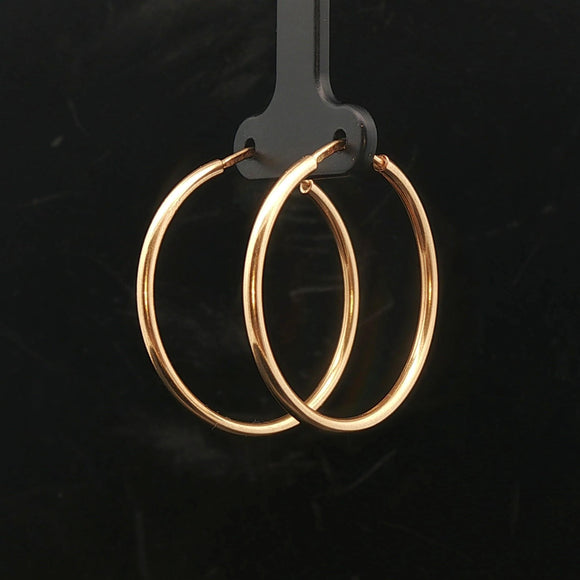 18k Yellow Gold 5g Vintage Polished Round Hoop Earrings Italy 1.25