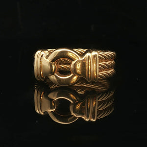 18k Yellow Gold 13g Solid Heavy Men's Rope Buckle Ring Size 9.5