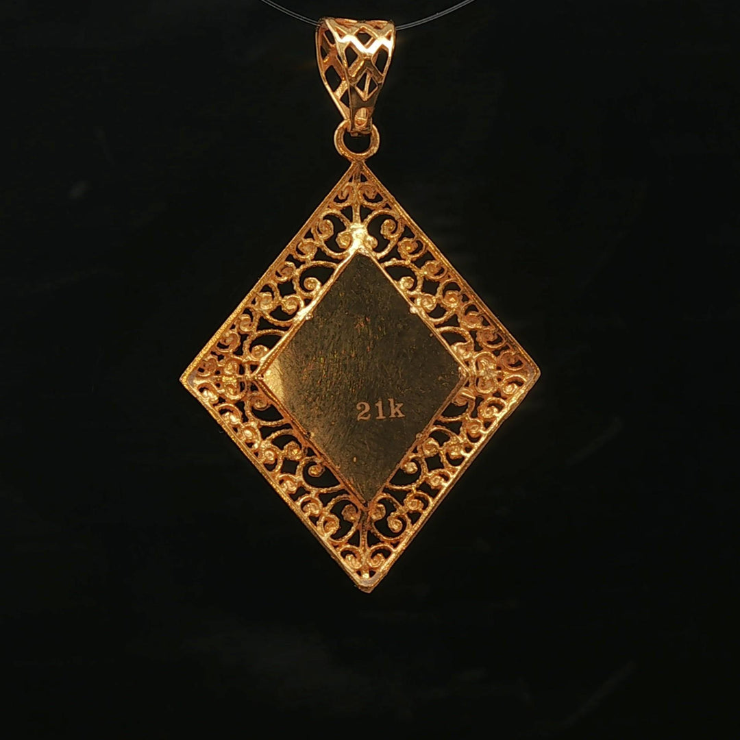 21k Yellow Gold 1.5g Light Filigree Floral Pendant 1.25"