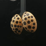 18k Yellow Gold and Black Enamel 12.5g Large Spotted Button Earrings 1"