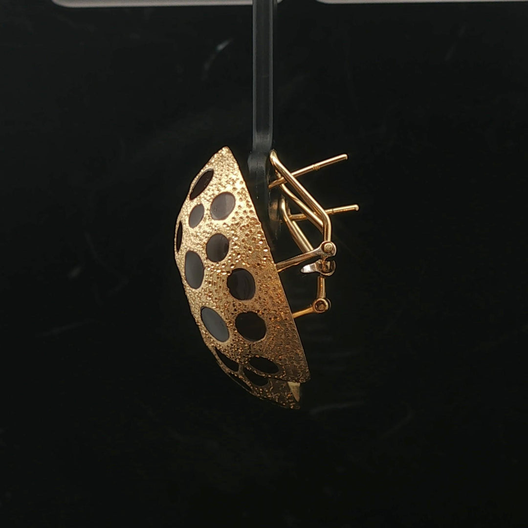 18k Yellow Gold and Black Enamel 12.5g Large Spotted Button Earrings 1"