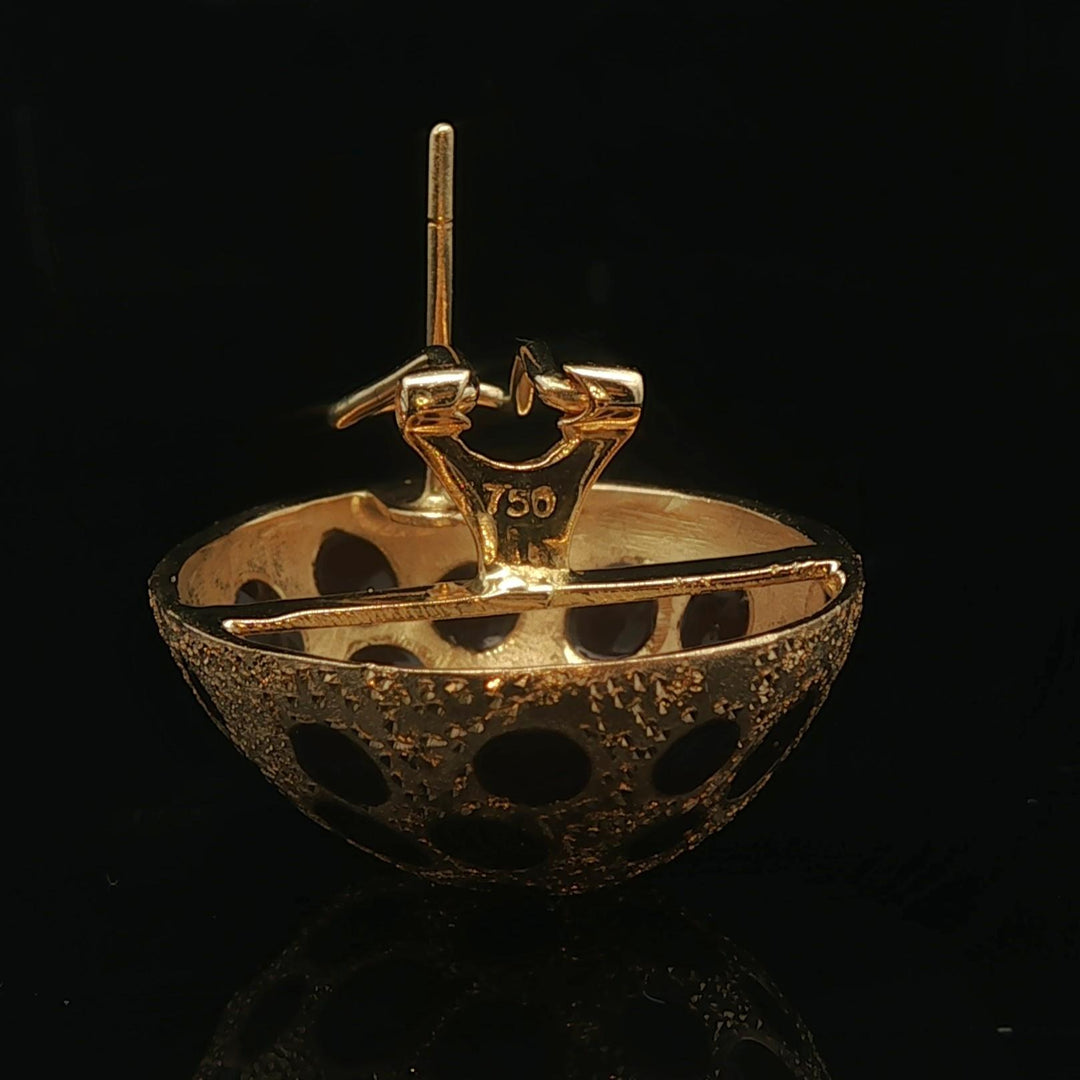 18k Yellow Gold and Black Enamel 12.5g Large Spotted Button Earrings 1"