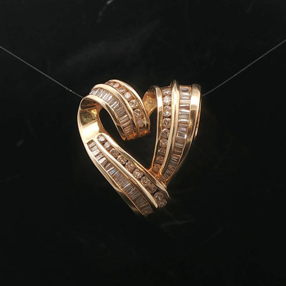 14k Yellow Gold and 1.5cttw Diamond Large Heart Pendant 1