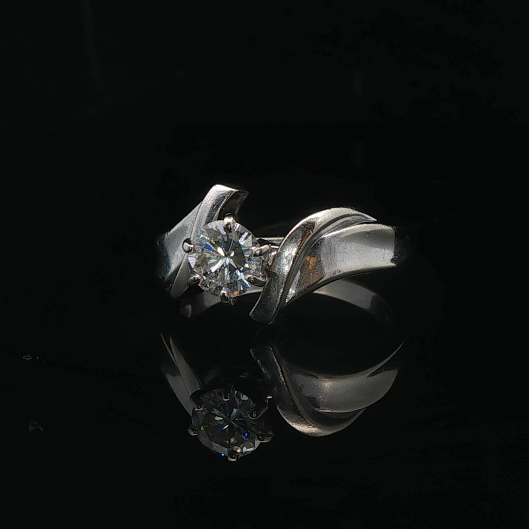 14k White Gold and 0.60ct Solitaire Diamond Bypass Ring Size 7