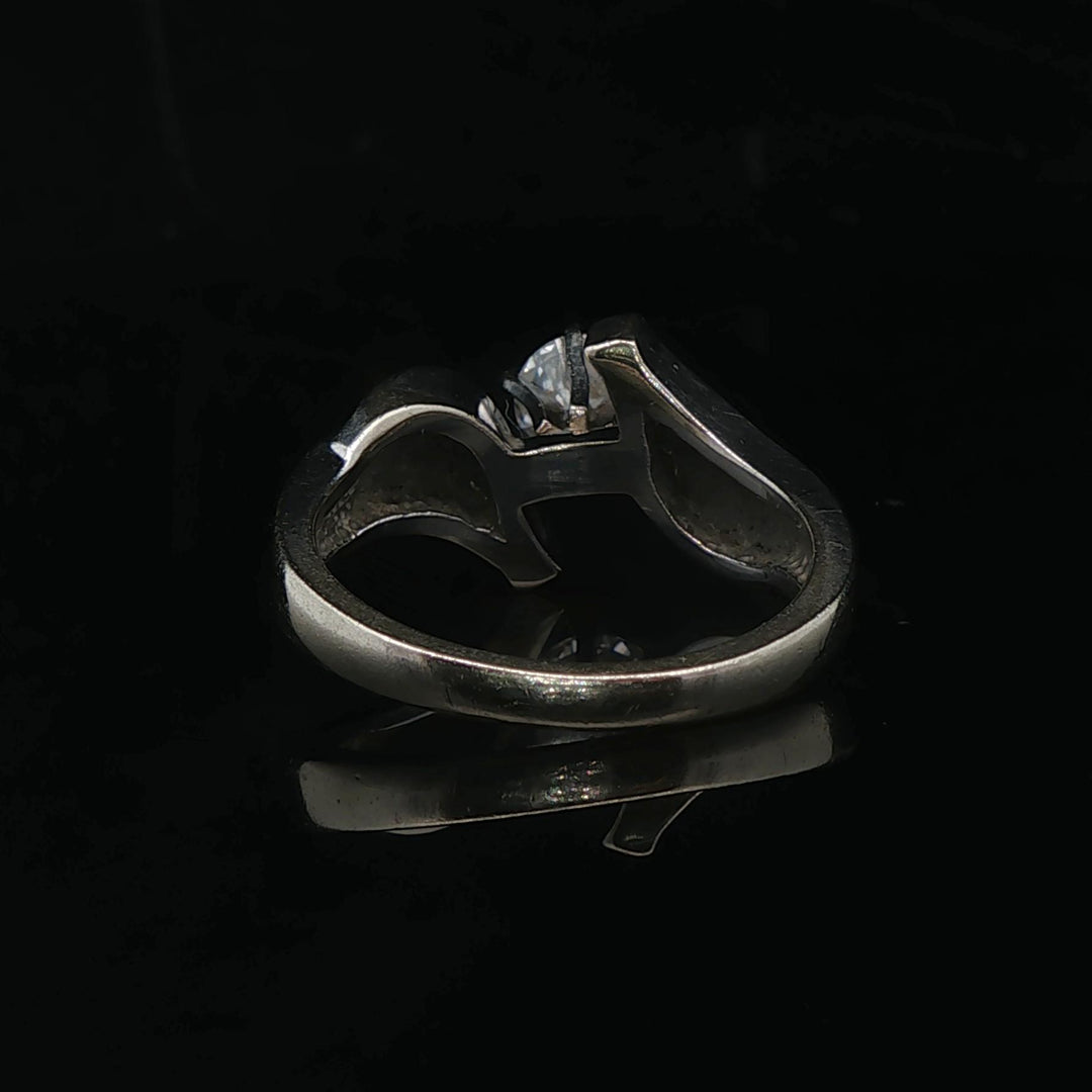 14k White Gold and 0.60ct Solitaire Diamond Bypass Ring Size 7