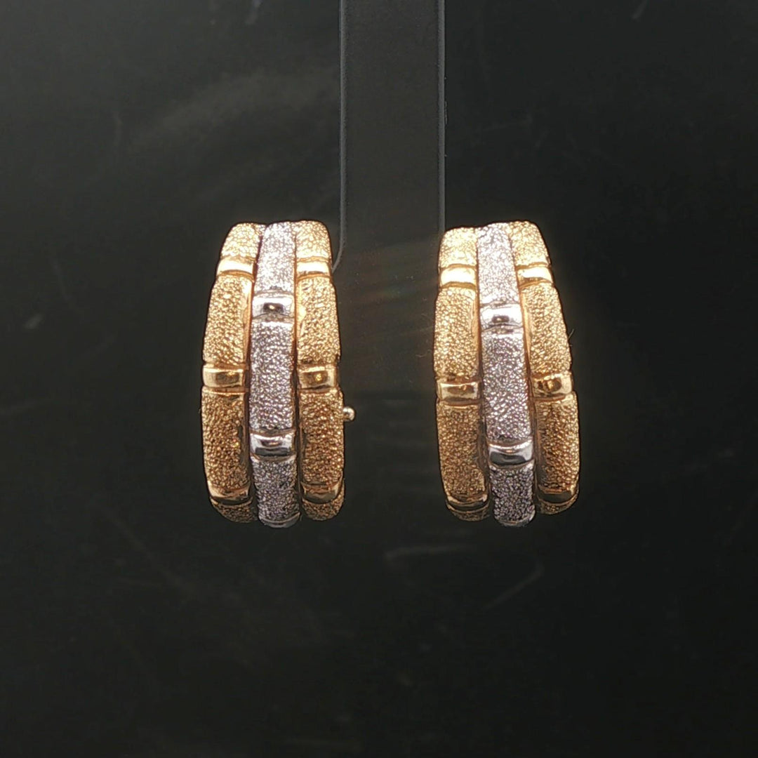 18k Yellow and White Gold 16g Solid Heavy Sparkling Huggie Earrings