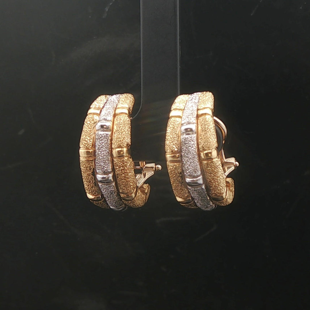 18k Yellow and White Gold 16g Solid Heavy Sparkling Huggie Earrings