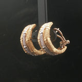 18k Yellow and White Gold 16g Solid Heavy Sparkling Huggie Earrings