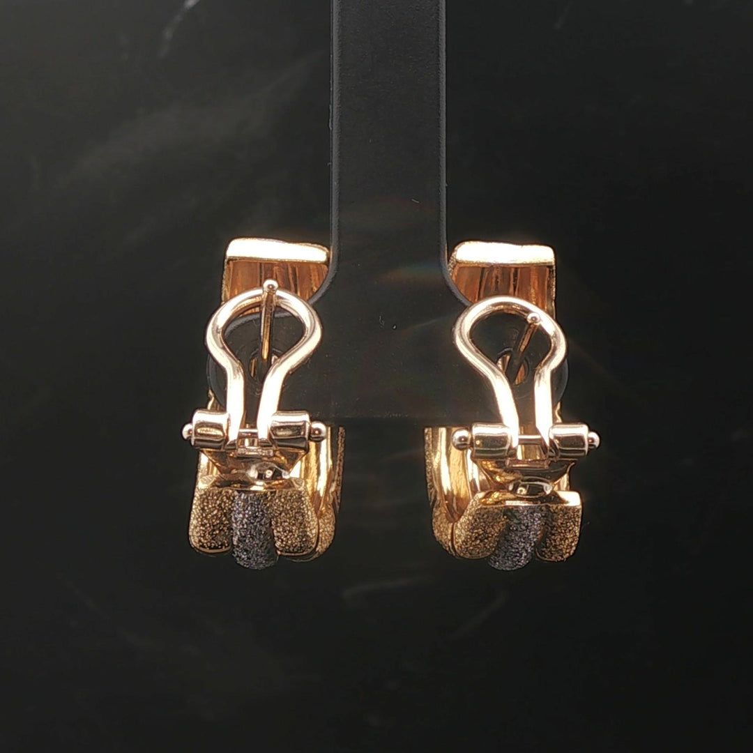 18k Yellow and White Gold 16g Solid Heavy Sparkling Huggie Earrings