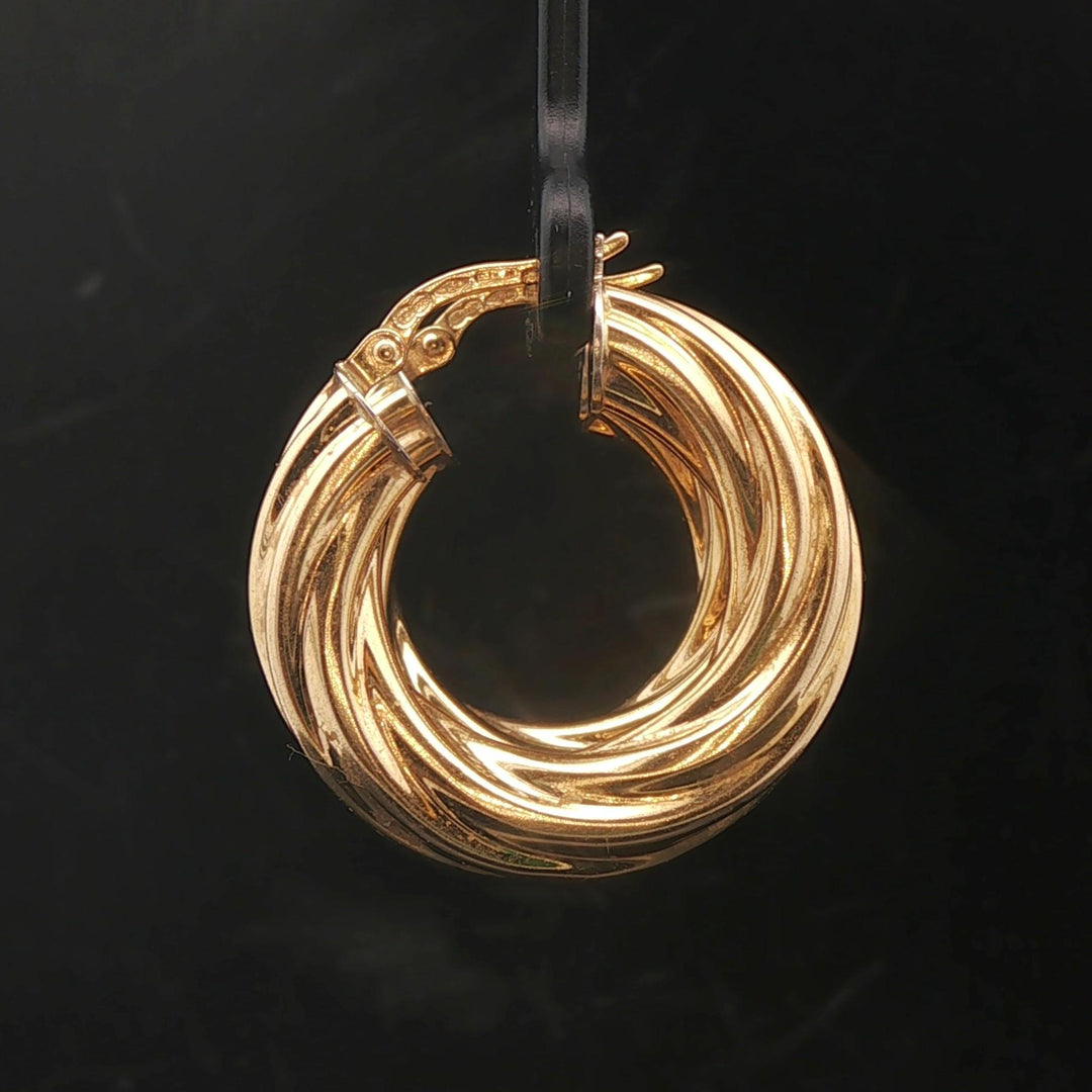 18k Yellow Gold 5g Vinage Ladies UnoAErre Spiral Twist Hoop Earrings Italy 1"